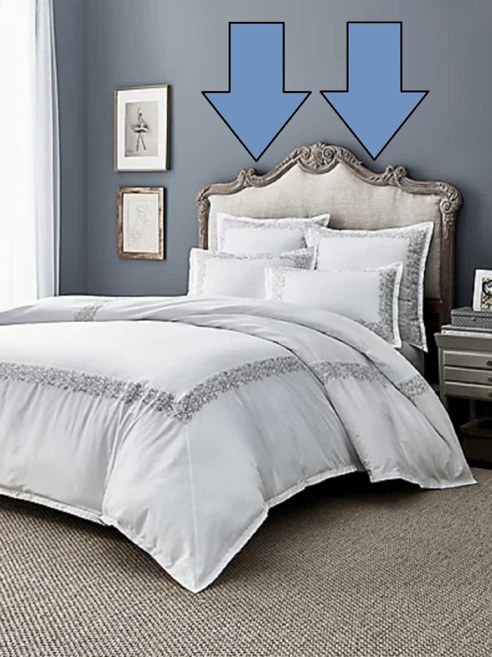 2 WHITE Wamsutta 100% Cotton SILVER/GRAY Embroidered Border EURO Pillow Shams
